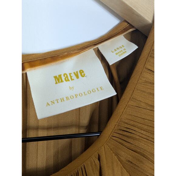 Maeve Anthropologie Saniya Pleated Long Sleeve Mini Dress in Gold - Picture 8 of 11